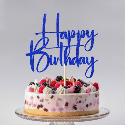 Happy Birthday Cake Topper,black Glitter Cake Pick Bunting Decor for Anniversary Birthday Party Cake Decorations Supplies