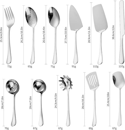 Stainless Steel Serving Utensil Set 10-Piece Buffet Flatware Catering Silverware with Bread Tong,Cake Spatula,Serving Ladles,Salad Fork,Cheese Knife,Large Spoon for Parties Buffet