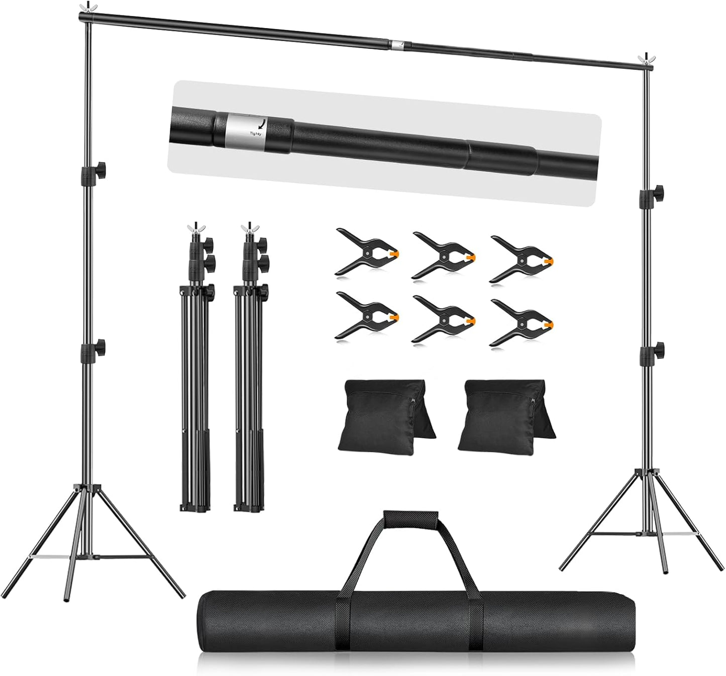 EMART 10x10FT Backdrop Stand, Photo Studio Back Drop Adjustable Stand with 6 Backdrop Clamps,2 Sandbags and Carry Bag,Heavy Duty Background Support System Kit for Photography,Parties,Wedding,Video