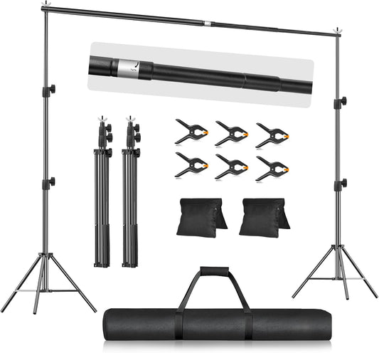EMART 10x10FT Backdrop Stand, Photo Studio Back Drop Adjustable Stand with 6 Backdrop Clamps,2 Sandbags and Carry Bag,Heavy Duty Background Support System Kit for Photography,Parties,Wedding,Video