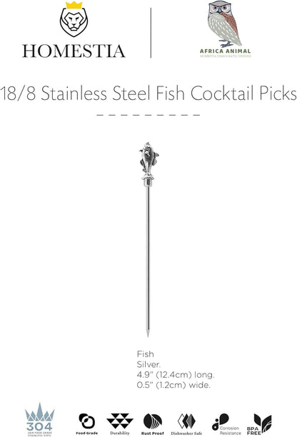Homestia Stainless Steel Cocktail Picks, 4.7 Inch Reusable Martini Olive Picks, Metal Garnish Skewers for Drinks, Appetizers, Bloody Mary - Set of 6 Metal Cocktail Picks for Party Bar