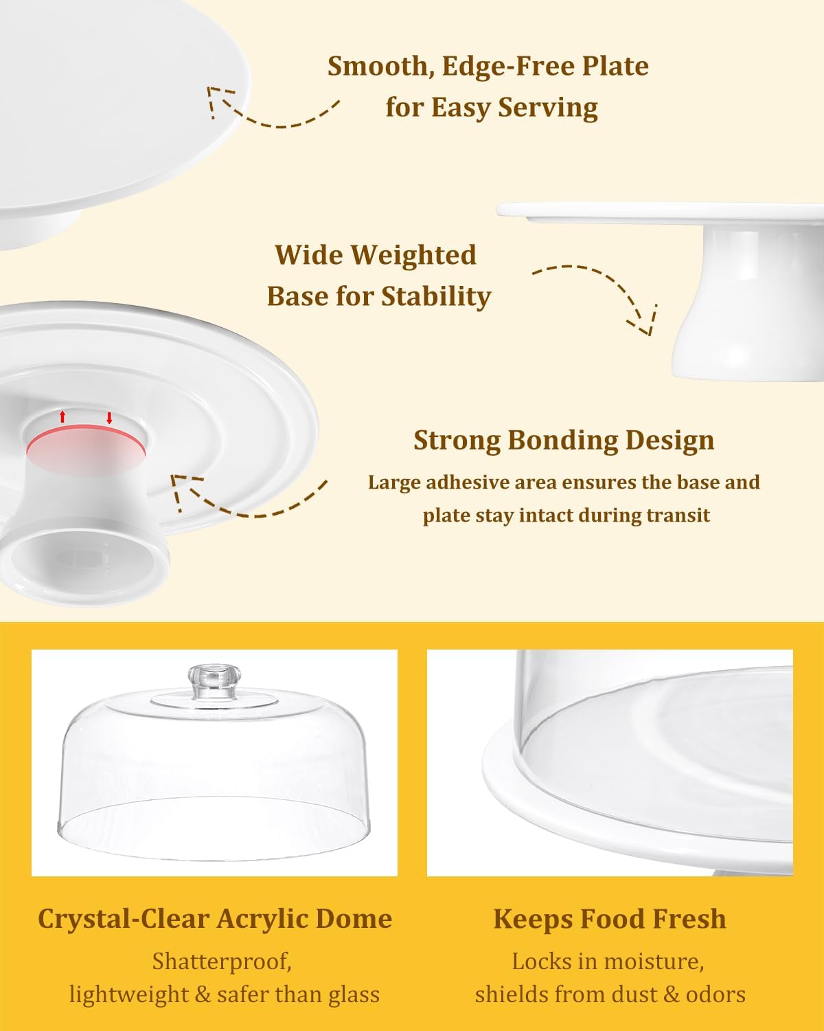 12 Inch Porcelain Cake Stand with Dome, White Round Dessert Stand for Cakes, Cupcakes & Pastries – Elegant Covered Cake Display for Birthday Parties, Weddings & Baby Showers