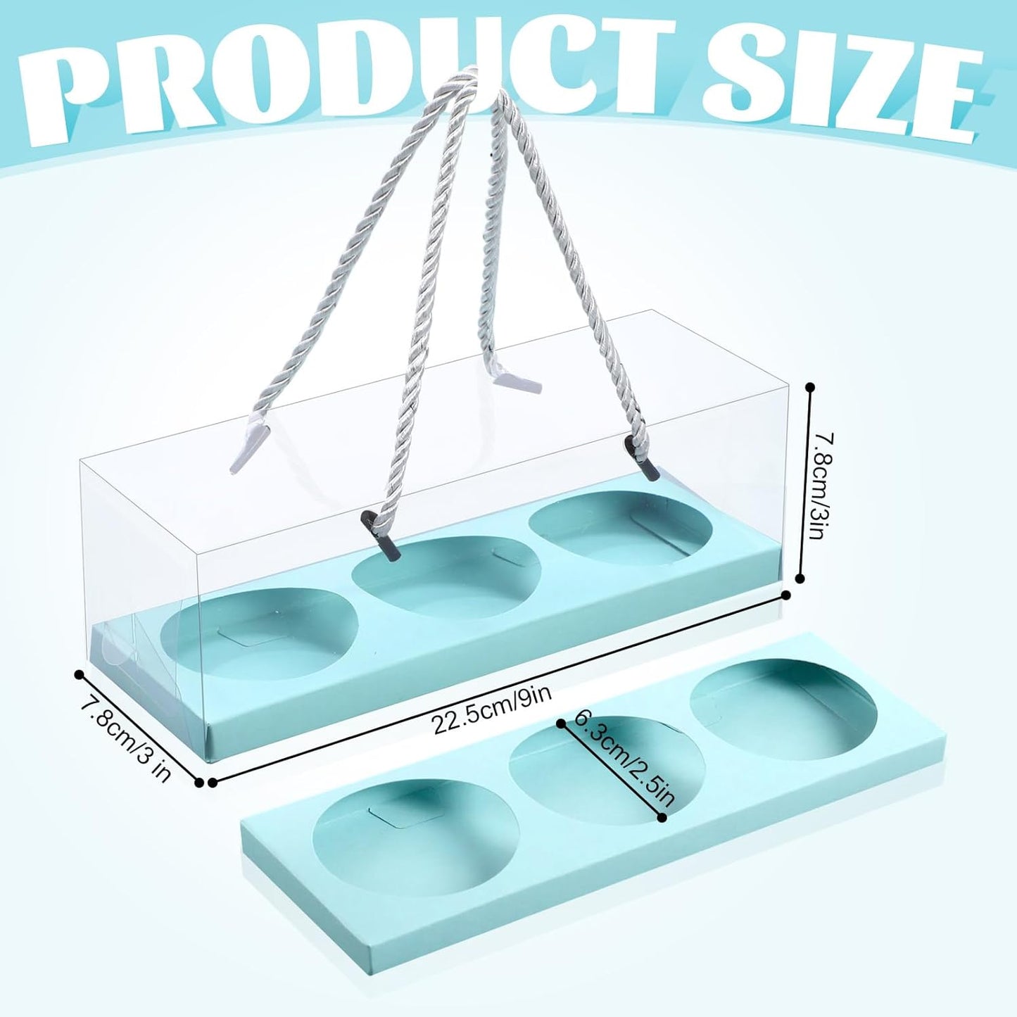 Thenshop 20 Pcs 9 x 3 x 3 Inch Clear Cupcake Boxes with Handle and Inserts 3 Count Portable Pastry Packaging for Cupcakes Carrier Muffin Bakery Containers Mothers Day Wedding Party(Brown)