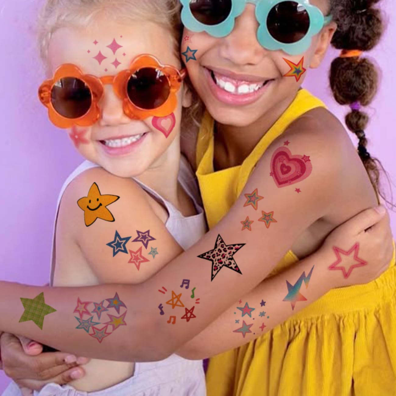 CHARLENT Glitter Stars Temporary Tattoos for Kids - 74 Individually Sheets | Waterproof & Easy Peel | Perfect for Kids Birthday Party Favors, School Rewards