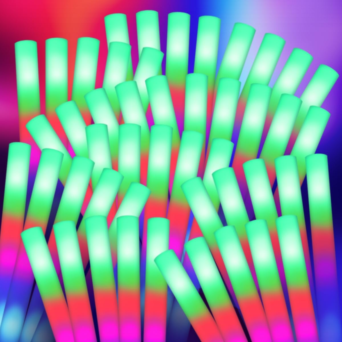 48 Foam Glow Sticks for Party Pack: Wedding Essentials Parties Supplies Bulk - 3Modes Colorful Flashing Led Light Up Dark Stick - Dance Floor Props for Birthday Carnival Raves Concert (48 PK / SET)