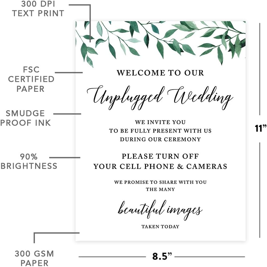Andaz Press Wedding Party Signs, Natural Greenery Green Leaves, 8.5x11-inch, Bridal Shower Scavenger Hunt, 1-Pack - Colors D