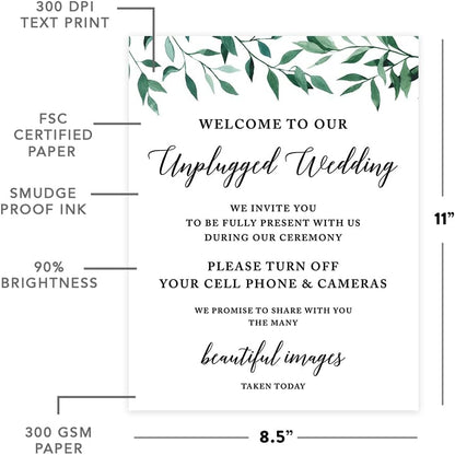 Andaz Press Wedding Party Signs, Natural Greenery Green Leaves, 8.5x11-inch, Bridal Shower Scavenger Hunt, 1-Pack - Colors D