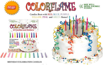 Amazing Colorflame Multicolor Happy Birthday Candles and Holders (12 Count),Unscented