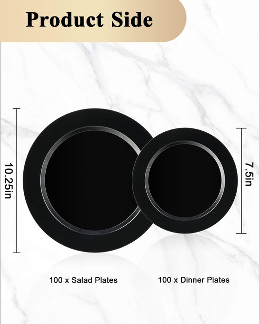 BESTVIP 200PCS Gold Plastic Plate, Disposable Party Plates with 100 Dinner Plates and 100 Dessert Plates, Plastic Plates for Party, Wedding and Birthday
