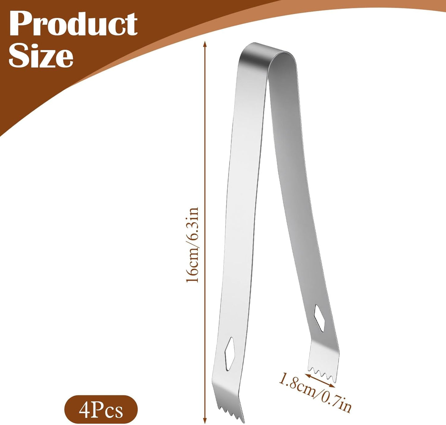 4 Pcs Small Metal Tongs, 6 Inch Stainless Steel Ice Tongs Food-Grade Serving Tongs for Ice Serving Food Sugar Party Coffee Bar (Silver)