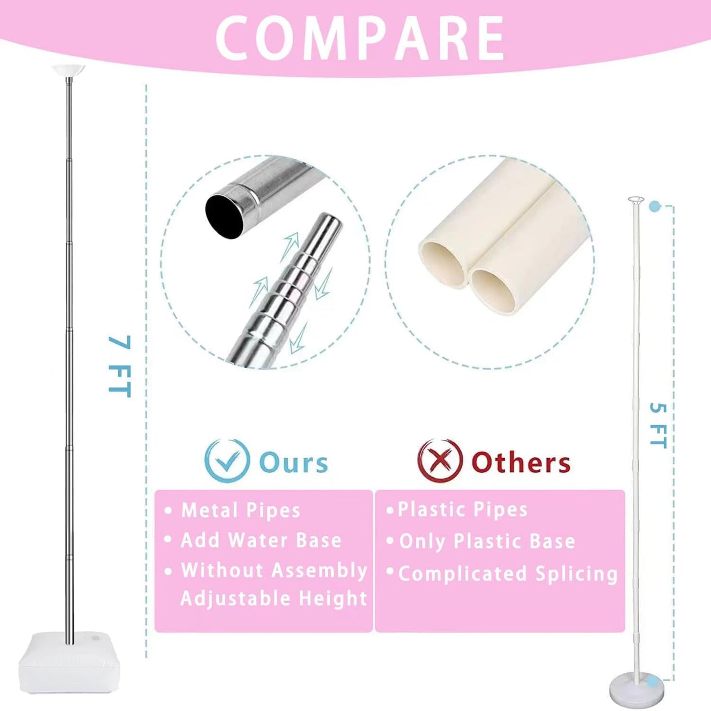 AooeDomi Metal Balloon Column Stand Set of 2, Reusable Telescopic Design, Height Adjustable from 1.57 to 7 Ft, Balloon Stander for Party Decorations