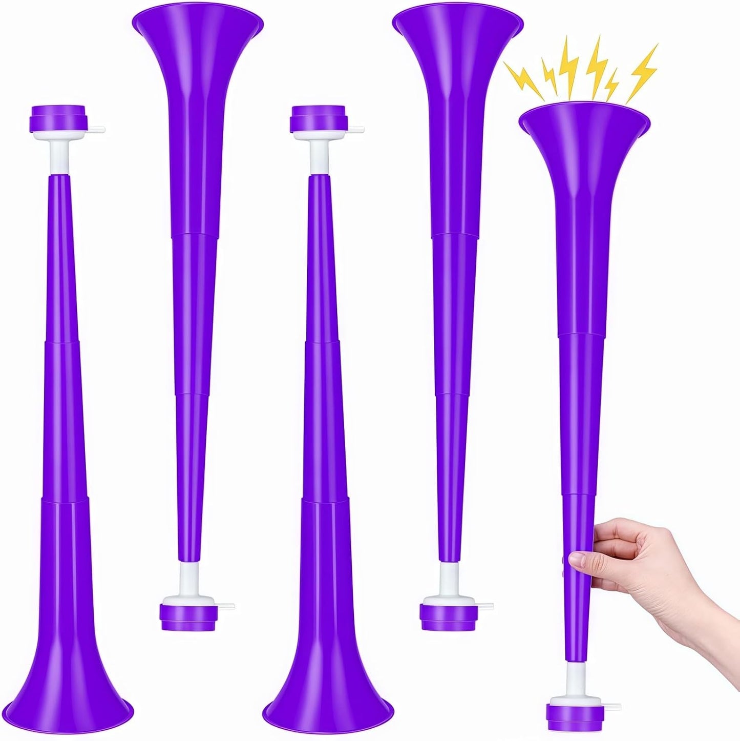 4 Pcs Collapsible Stadium Horn for Adult, 21 Inch Vuvuzela Plastic Trumpet, for Sporting Events Football Carnival Party, White