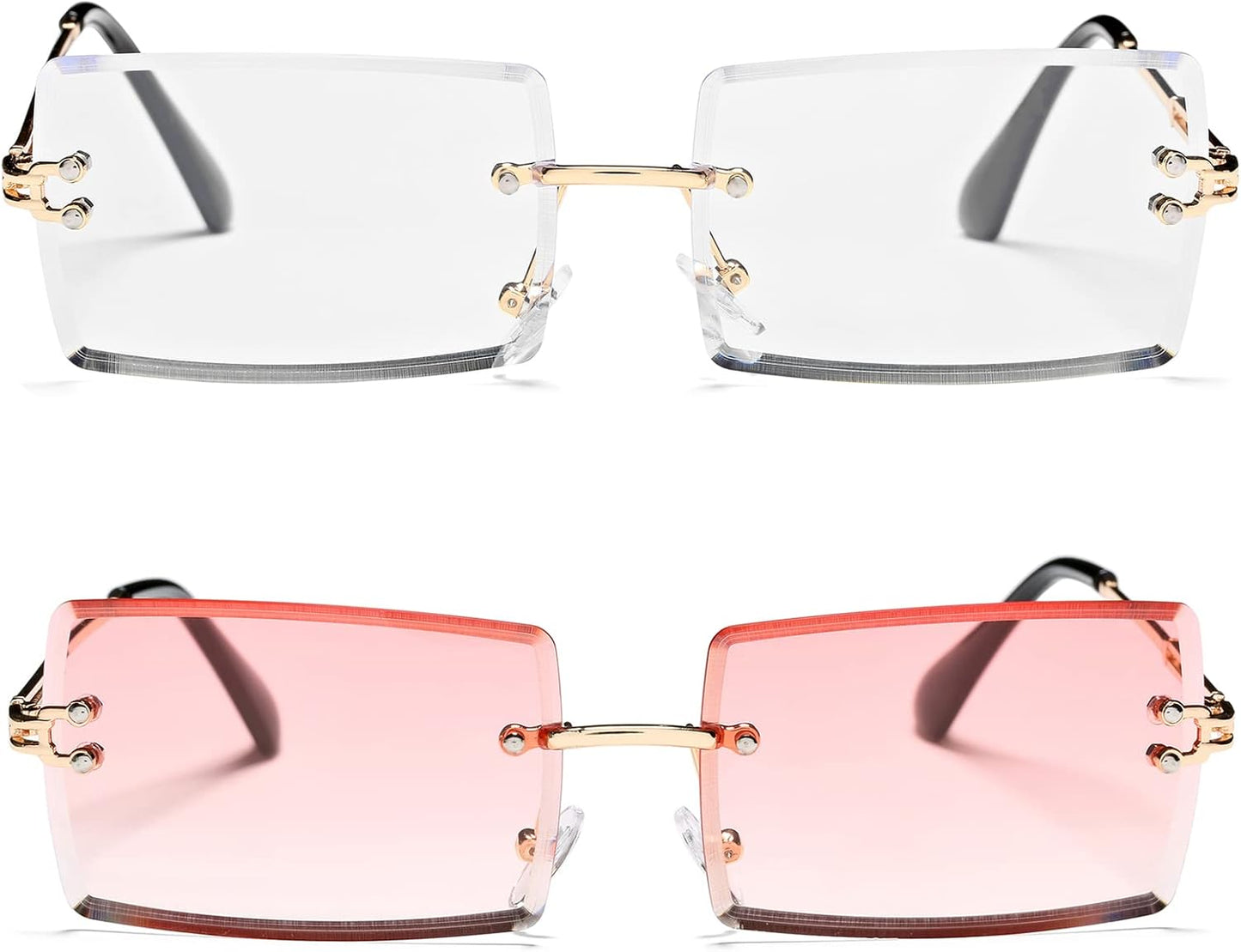 Rectangle Sunglasses for Men/Women Small Rimless Square Shade Eyewear