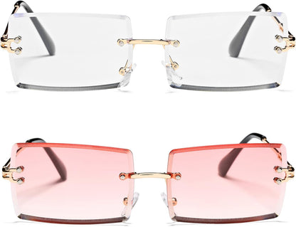 Rectangle Sunglasses for Men/Women Small Rimless Square Shade Eyewear