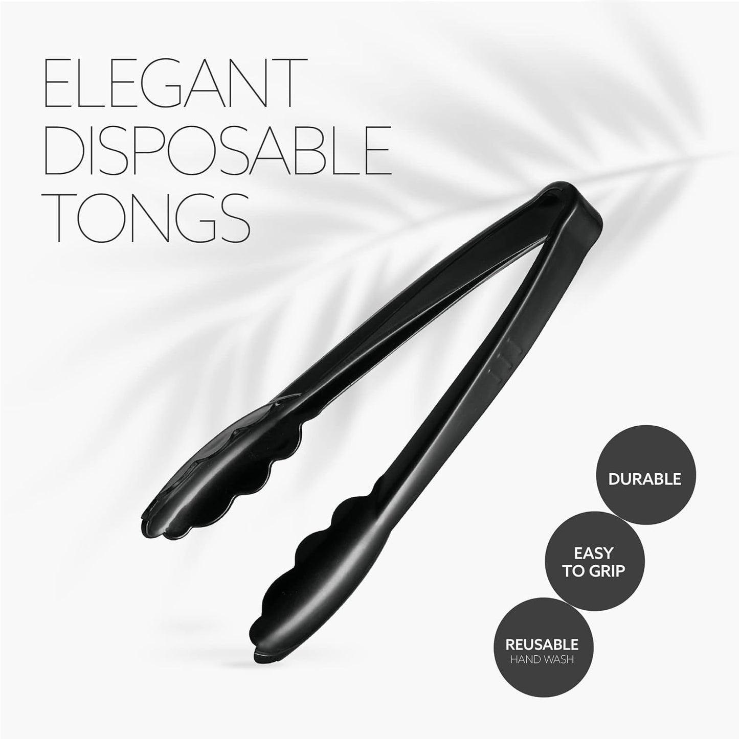 [Black Tongs 7.5'' Inches] Plasticpro 7.5'' Serving Tongs Heavy Duty Reusable Kitchen and BBQ Black Serving Tong for party's, Caterings, Events, Buffet, Weddings, And every Day use Pack of 12