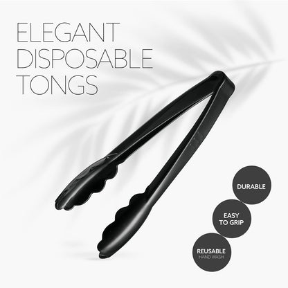 [Black Tongs 7.5'' Inches] Plasticpro 7.5'' Serving Tongs Heavy Duty Reusable Kitchen and BBQ Black Serving Tong for party's, Caterings, Events, Buffet, Weddings, And every Day use Pack of 12