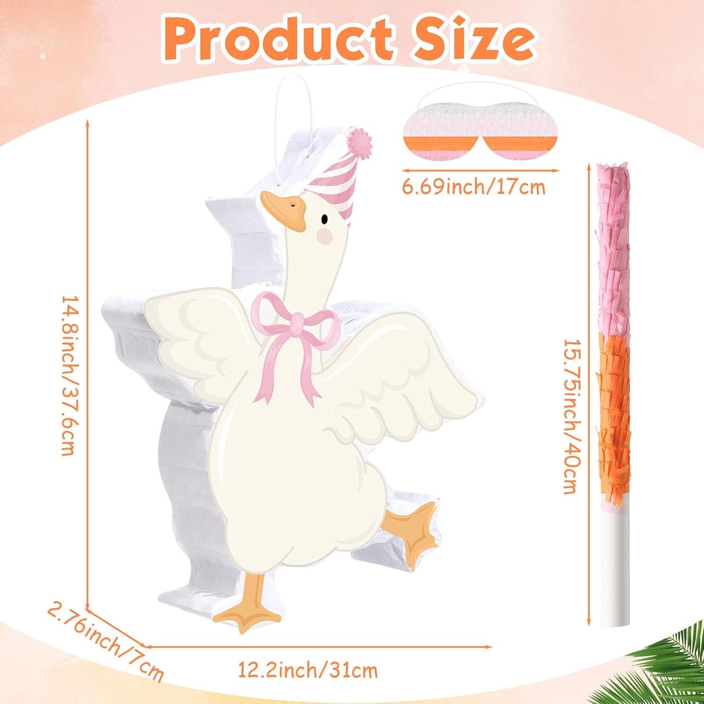 Pasimy One Silly Goose Piñata with Blindfold and Stick Funny Piñata Bundle for Girls Pink Silly Goose Theme Birthday Baby Shower Halloween Party Decorations Game Supplies, 12.20 x 14.80 Inch