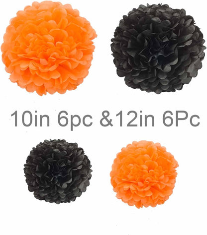 Black and White Tissue Paper Pom Poms Hanging Tissue Flowers Poms Decorations Pack of 12 for Wedding, Birthday,Party Backdrop Decor ect. (12", 10",Tissue Paper Flowers)