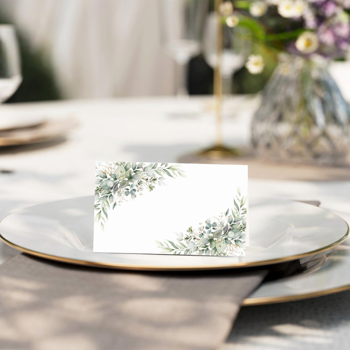Eucalyptus Leaves Place Cards, Greenery Name Cards for Table Setting, Tented Food Setting Cards for Bridal Shower, Wedding, Baby Showers, Reserved Table Signs, 25 Pack Birthday Party Decorations -10