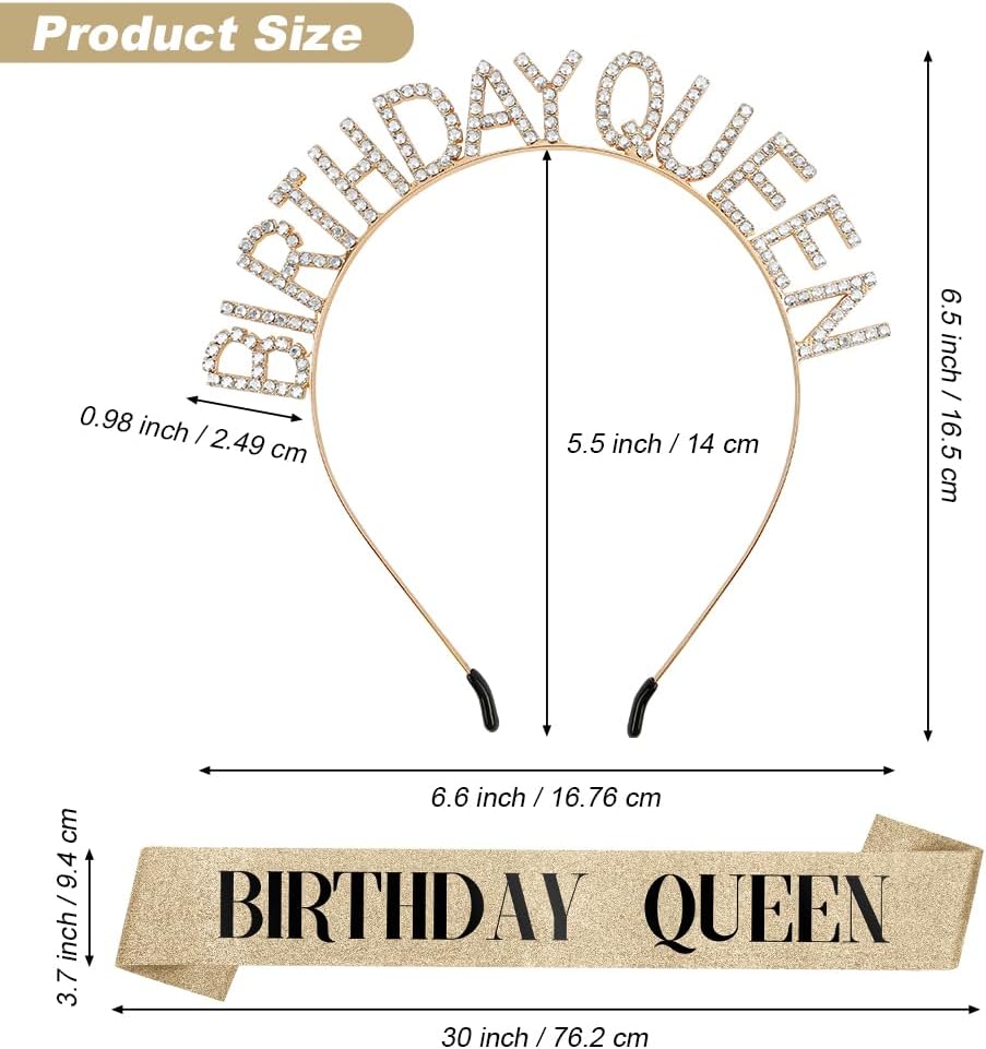 Birthday Sash & Crown for Women - Tiara Headband, Girls' Decorations Accessories