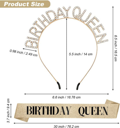 Birthday Sash & Crown for Women - Tiara Headband, Girls' Decorations Accessories