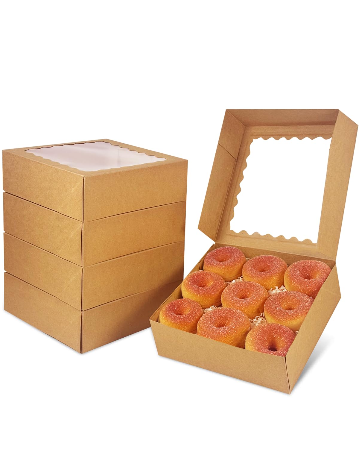 qiqee 8x8x2.5 Inch White Pastry Box With Window Donut Pie Boxes 12pcs Bakery Box (Auto-pop Up)