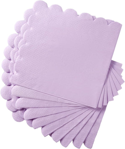 100 Pack Cocktail Napkin 2-Ply Scalloped Edged Dessert Napkins Folded 5 x 5 Inches Disposable Napkins for Dinner Wedding Birthday Party Bridal Anniversary Reception Event (Pink)