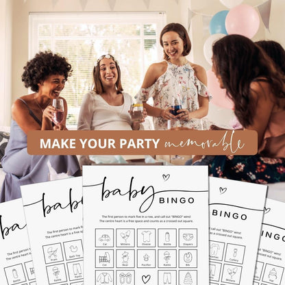 GardenCity Baby Shower Bingo Game, 50 Unique Pre-Filled Cards, Baby Shower Games for Boy or Girl, Minimalist