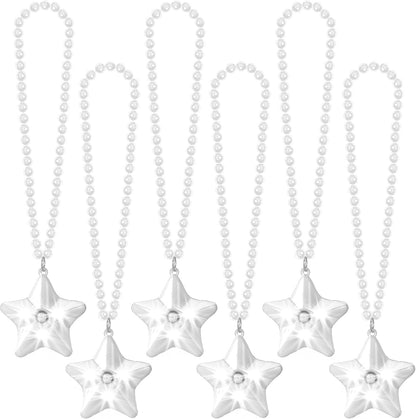 6 Pack Clear LED Glow Star Necklace Bulk Beaded Necklaces for Halloween Christmas Decorations Mardi Gras Party Favors