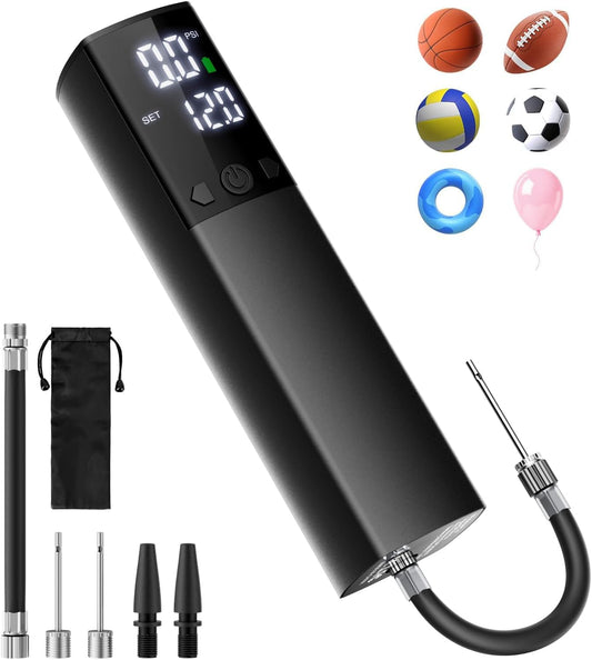 Electric Ball Pump,Smart Air Pump Portable Fast Ball Inflation with Accurate Pressure Gauge and Digital LCD Display for Basketball Football Soccer Volleyball Swimming Balloon(2Pin & 2Nozzle & 1Spout)