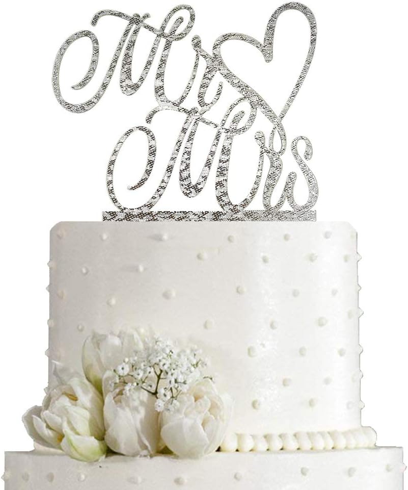 Mr and Mrs Cake Topper, Bride and Groom Sign Wedding, Engagement Cake Toppers Decorations (Mirror Gold Acrylic)