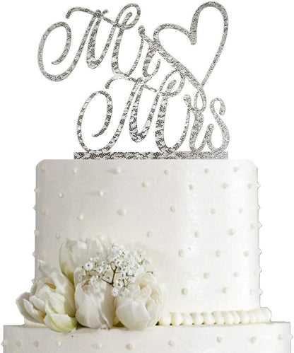 Mr and Mrs Cake Topper, Bride and Groom Sign Wedding, Engagement Cake Toppers Decorations (Mirror Gold Acrylic)