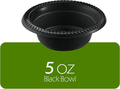 PLASTICPRO 100 PCS Black Plastic Bowls Light Weight 12 oz Plastic Soup Bowls Black Salad Plates Disposable for Party and Wedding
