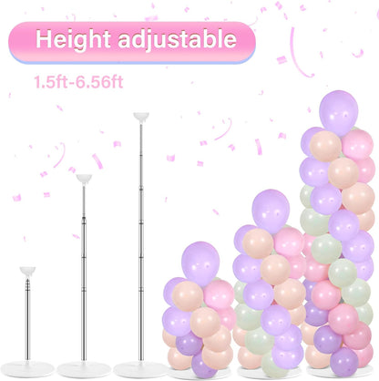 2 Set Black and Gold Balloons Column Stand Kit with 100 Balloons Adjustable Balloon Stand with Bases for Floor Black Gold Confetti Balloon Column Kit for Bridal Shower Valentine Birthday Party Decor