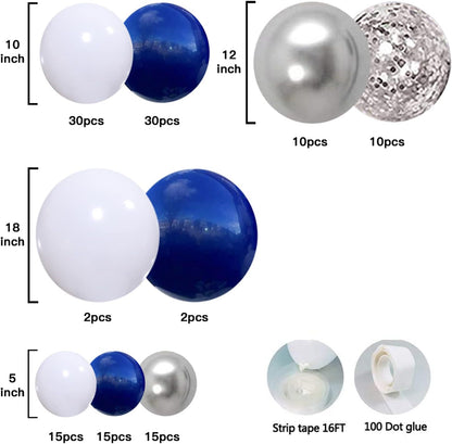 Zesliwy Navy Blue Silver Balloons Garland Kit, Navy Blue White Silver Confetti Balloons Arch Kit for Birthday Party Bridal Shower Wedding Graduation Class of 2025 Prom Decorations……