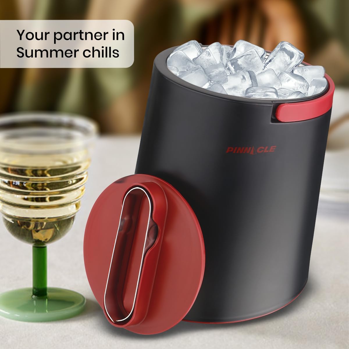 PINNACLE Insulated ice bucket for parties with Tong that fit into Lid - Stainless Steel ice bucket for cocktail bar with Collapsible Handles for indoor/outdoor bar, BPA Free (blue)