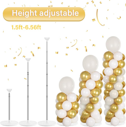 2 Set Black and Gold Balloons Column Stand Kit with 100 Balloons Adjustable Balloon Stand with Bases for Floor Black Gold Confetti Balloon Column Kit for Bridal Shower Valentine Birthday Party Decor