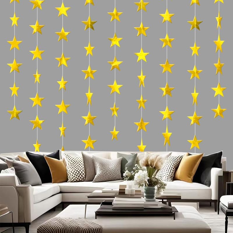 Iridescent Shining Star Hanging Garland Iridescent Hanging Sparkling Star Streamer Glitter Bunting Banner Twinkle Backdrop for Wedding Baby Shower Birthday Christmas Decorations 40 Feet