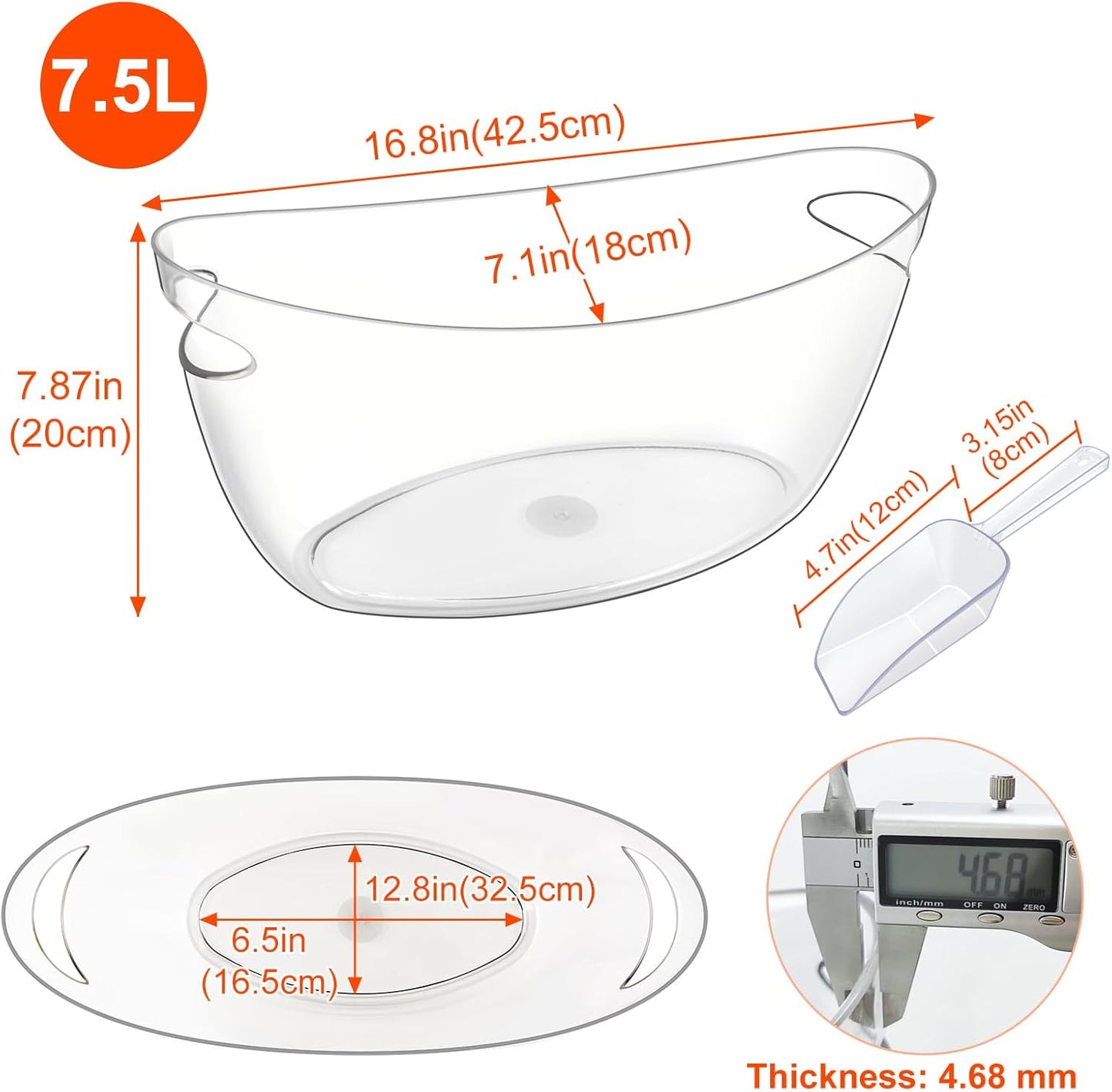 Ice Buckets for Parties 2 Packs,Ice Bucket with Scoops&Metal Wine Bottle Opener,Clear Acrylic Ice Champagne Buckets Tub for Parties,Mimosa Bar Supplies,Beer,Beverage&Drinks 5.5L (16.53 x 7.3 x 6.8in)