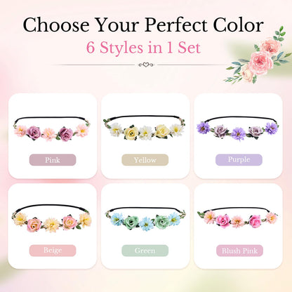 Women Headpieces Collection Accessories - 6 PCS Boho Hair Wreaths, Flower Crowns, Tiaras for , Brides, Bridesmaids, Flower Girls, Weddings
