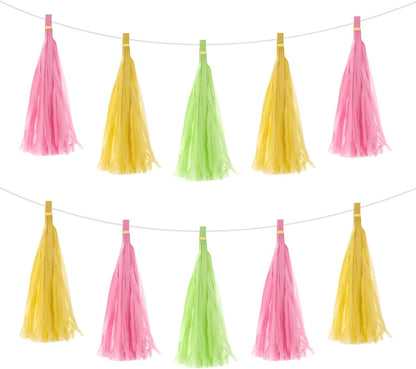 MECCANIXITY 15Pcs Light Blue Tassel Garland Banner with Rope Tissue Paper Tassels Party DIY Kits for Anniversary Wedding Birthday Party