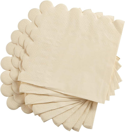 100 Pack Cocktail Napkin 2-Ply Scalloped Edged Dessert Napkins Folded 5 x 5 Inches Disposable Napkins for Dinner Wedding Birthday Party Bridal Anniversary Reception Event (Pink)