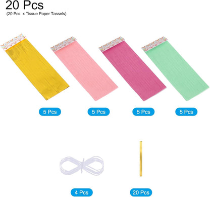 MECCANIXITY 20Pcs Light Blue Tassel Garland Banner with Rope Tissue Paper Tassels Party DIY Kits for Anniversary Wedding Birthday Party