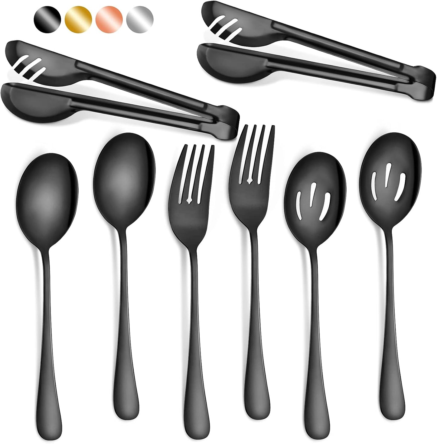 Patelai 15 Pcs Black Stainless Steel Serving Utensil Set 8.7" Large Spoons and Slotted Spoon 9.45" Tong 9" Forks Flatware Wedding Party Restaurant Cooking Kitchen Holiday Buffet Banquet Catering Hotel