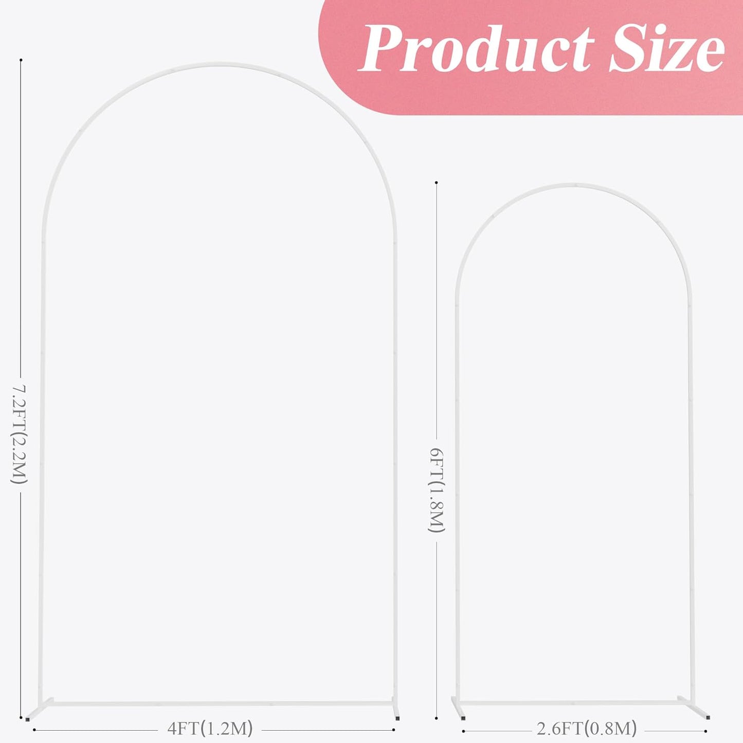 Fomcet Metal Arch Backdrop Stand Set of 2 Gold Wedding Arch Stand 7.2FT & 6FT Arched Backdrop Frame for Birthday Party Baby Shower Graduation Ceremony Decoration