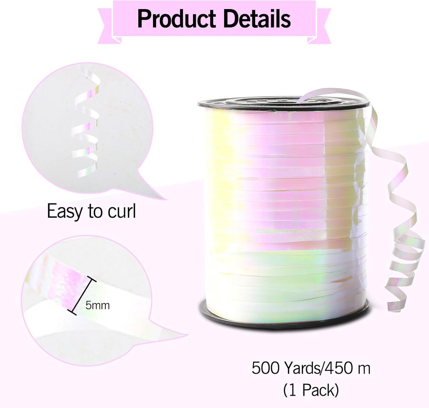 500 Yard Curling Ribbon, Rainbow Glitter Curly Ribbons for Gift Wrapping, Balloon String Ribbon, Thin Gift Wrap Ribbon for Valentine's Day Wedding Birthday Party Christmas Decorations