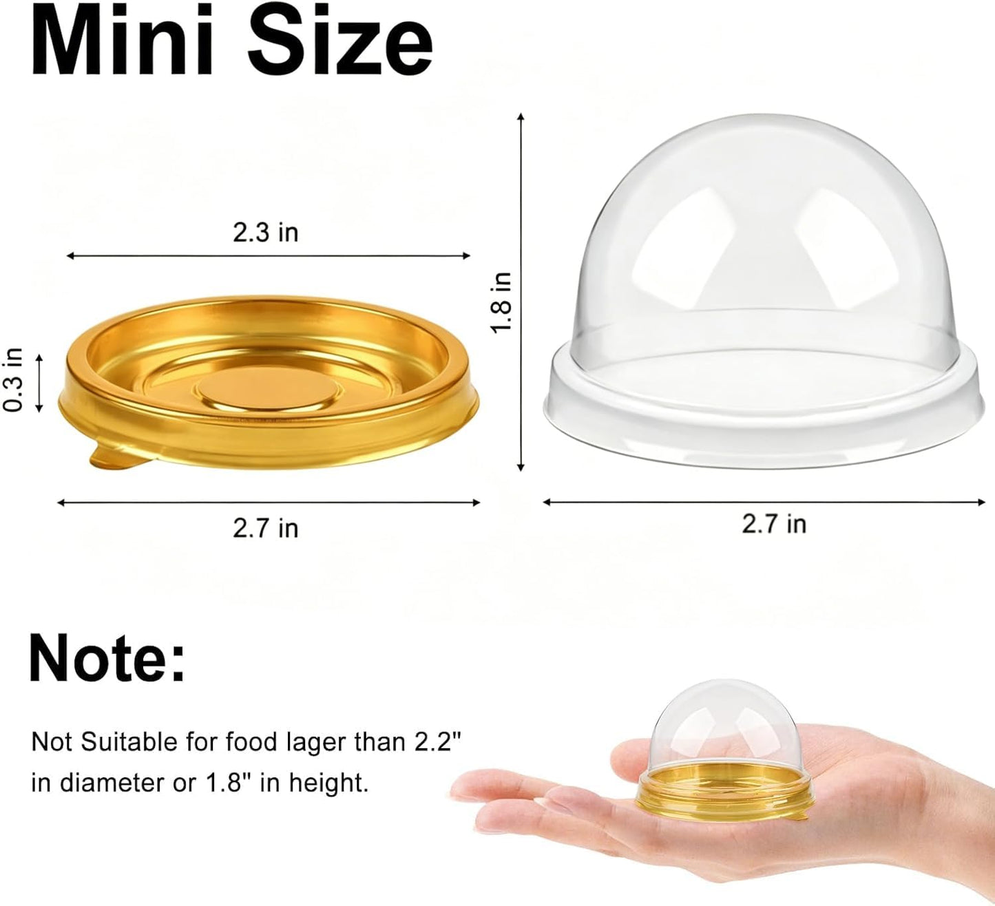 Zezzxu 50 Pack Mini Cake Containers, Clear Plastic Small Cupcake Boxes with Dome Lids for Individual Chocolate Covered Cookies, Strawberry, Mooncake (Gold)