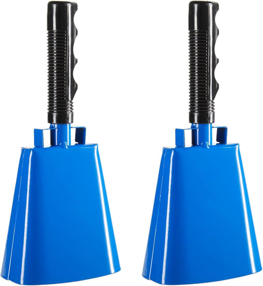 BLUE PANDA 2 Pack Cow Bells - Cowbells for Sporting Events - Percussion Noise Makers with Handle for Football Games, Stadiums (White Cowbell) 9.5-inch Cow Bell