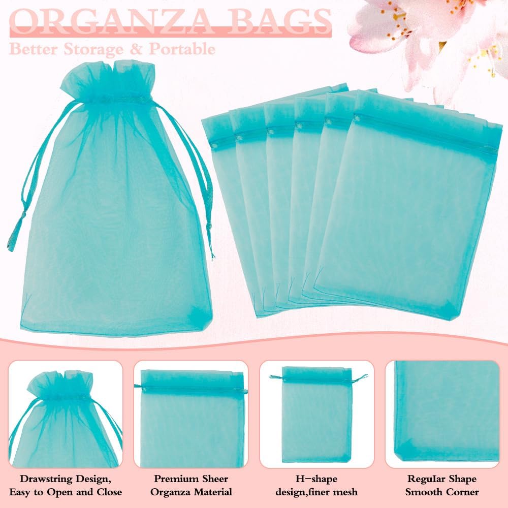 Organza Bags, Organza Bags 5 x 7 Inch, 50 Pcs White Sheer Party Favor Mesh Bag with Drawstring, Small Jewelry Gift Candy Bag for Wedding Christmas Birthday Halloween Graduation Party Favors Supplies