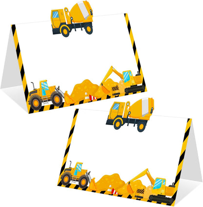 Construction Table Place Cards 50pcs Dump Truck Tent Cards Digger Excavator Food Labels Car Blank Name Card for Birthday Baby Shower Construct Theme Party Table Setting Supplies